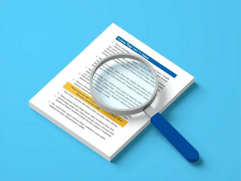 Illustration of document with magnifying glass analyzing text